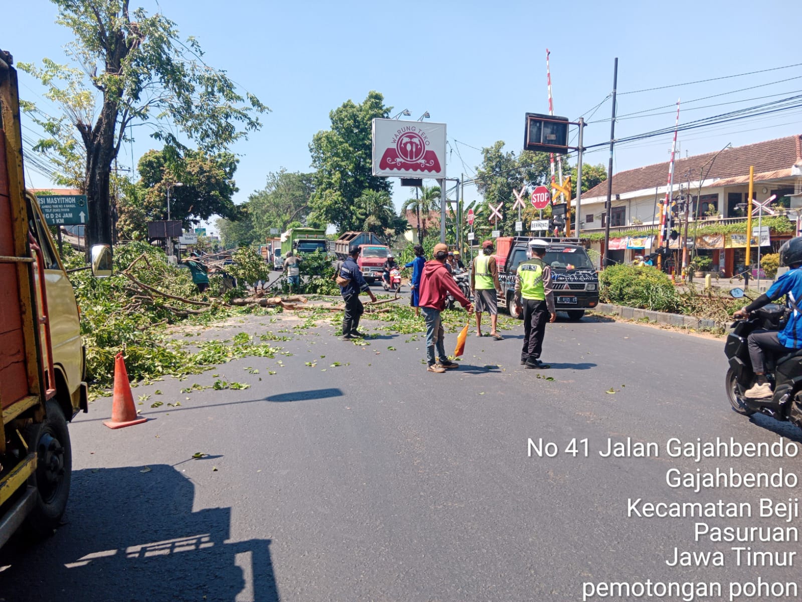 Cegah Pohon Tumbang, Satlantas Polres Pasuruan Amankan Jalur Pemotongan Pohon di Beji